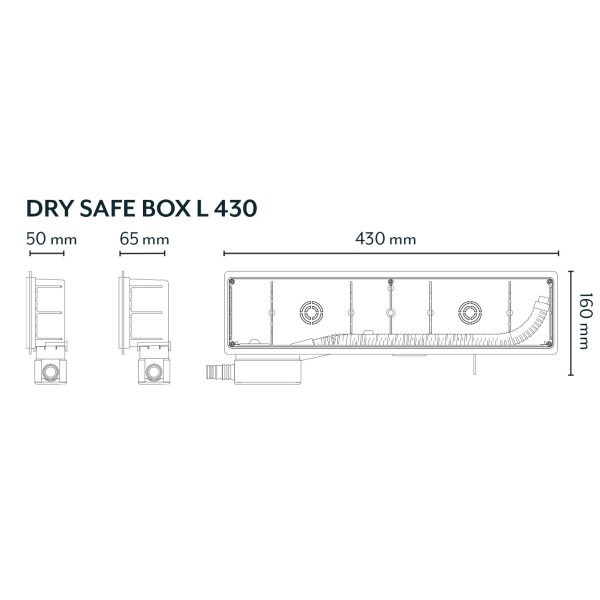 Dry-Safe condensate pan w. horizontal drain 430x160x65mm