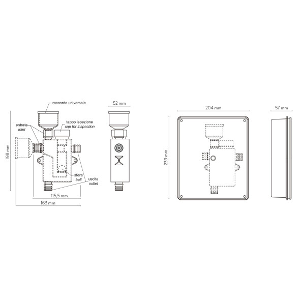 Siphon Double mit horizontalem Auslauf o. Gehäuse